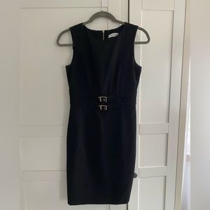 Calvin Klein Double Buckle Black Sheath Dress - Business - Size 2